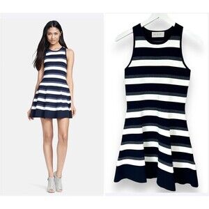 A.C.L Dress Womens XS Navy White  Huntington Stripe Fit & Flare Heavy Knit Party